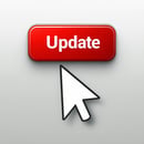 The image shows a red button with the word Update in white text and a white cursor arrow pointing towards the button suggesting it is clickable-1