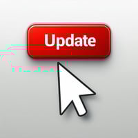The image shows a red button with the word Update in white text and a white cursor arrow pointing towards the button suggesting it is clickable-1