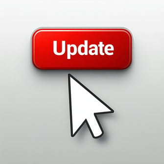 The image shows a red button with the word Update in white text and a white cursor arrow pointing towards the button suggesting it is clickable-1