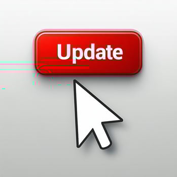 The image shows a red button with the word Update in white text and a white cursor arrow pointing towards the button suggesting it is clickable-1