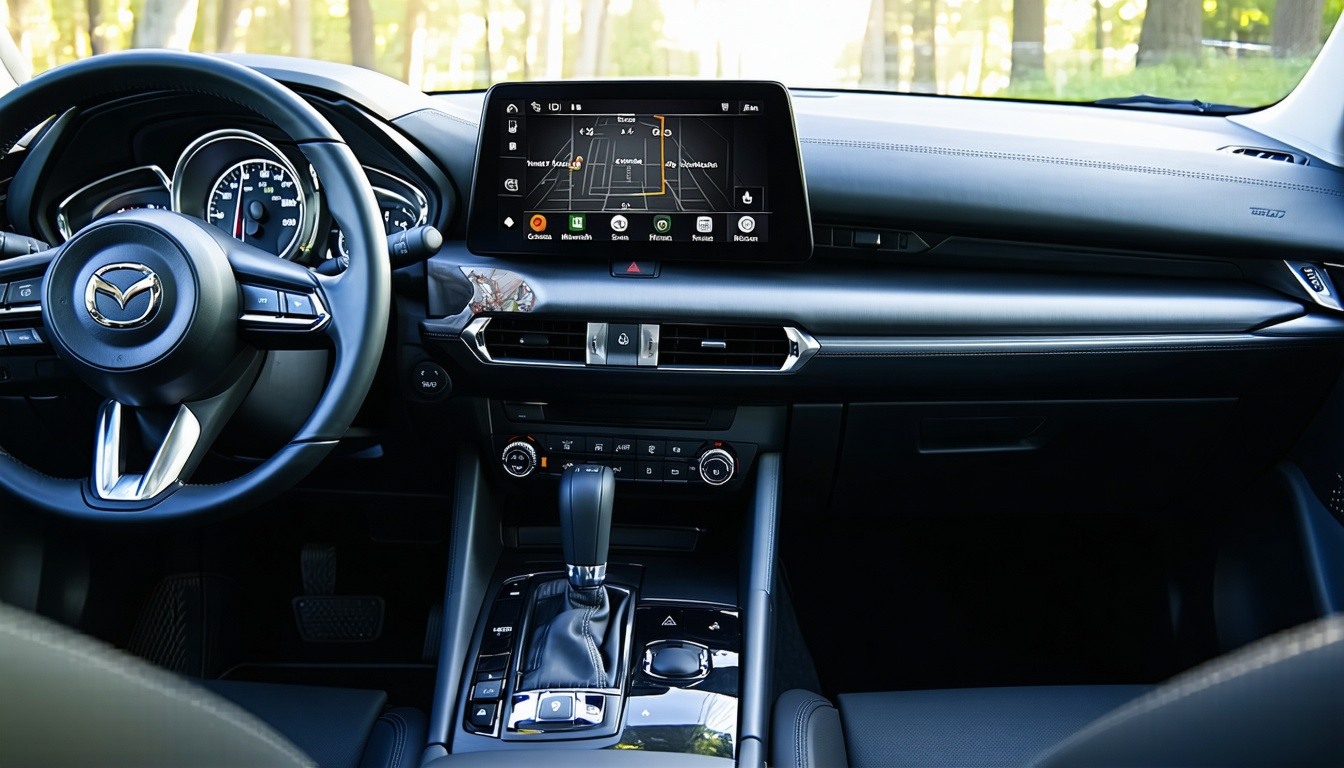 A sleek Mazda dashboard showcasing the advanced na