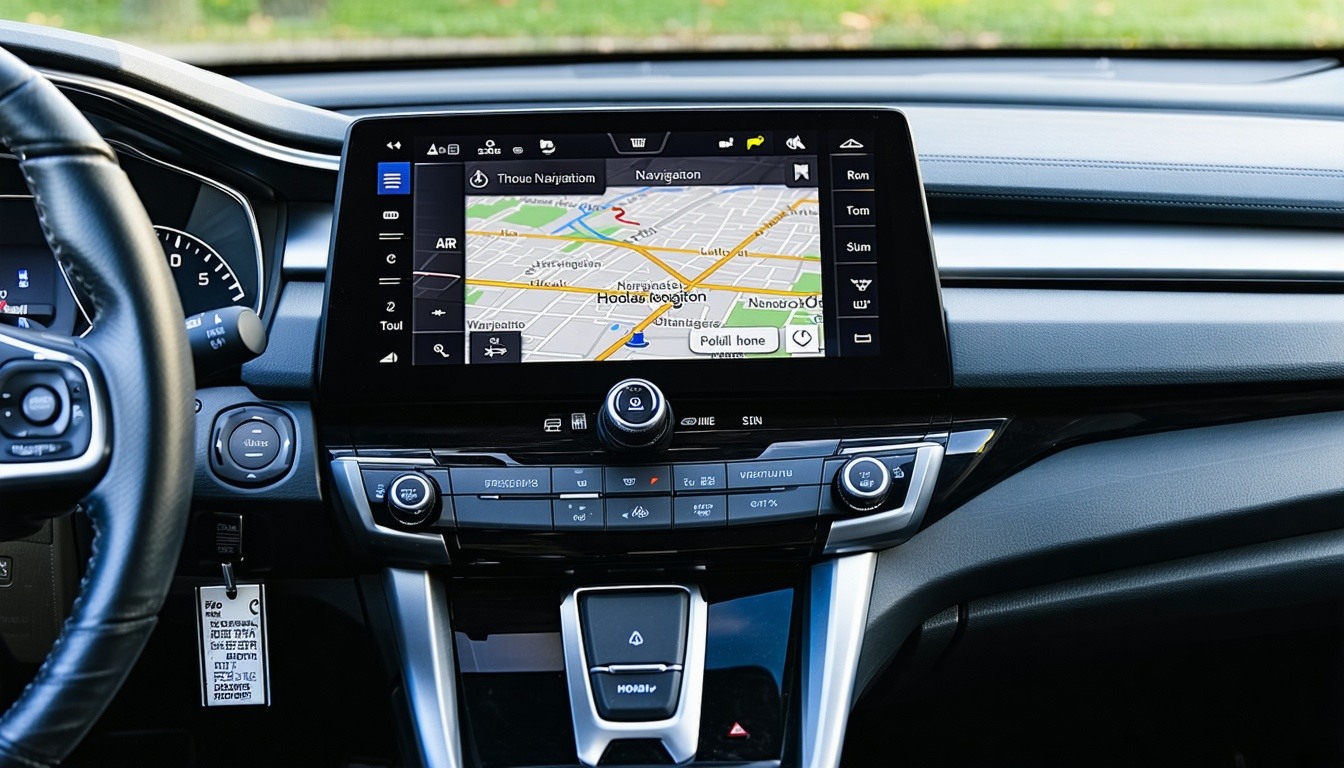 A Honda car dashboard displaying an updated naviga