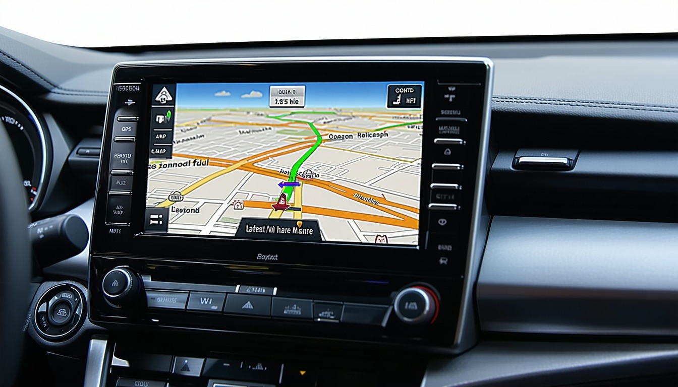 A Toyota car dashboard displaying an updated GPS m
