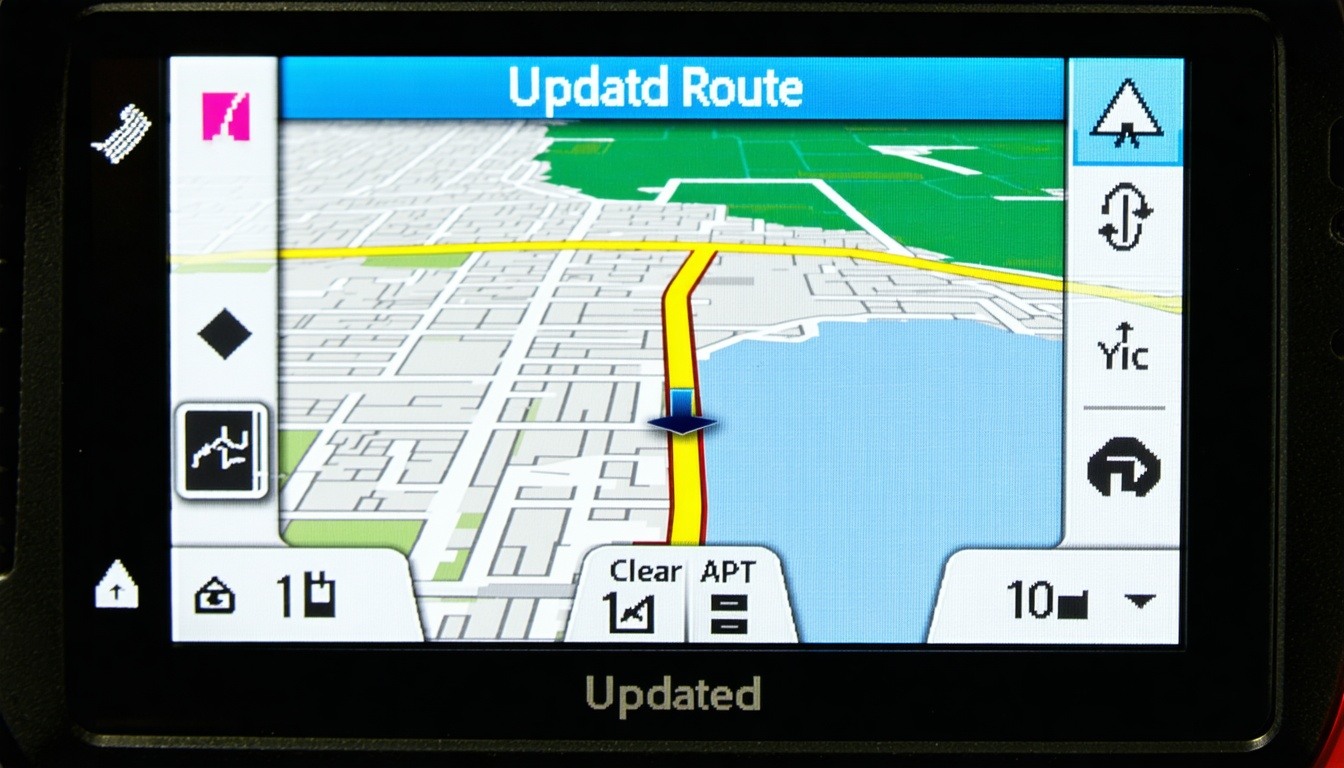 A close-up of a GPS device displaying an updated m