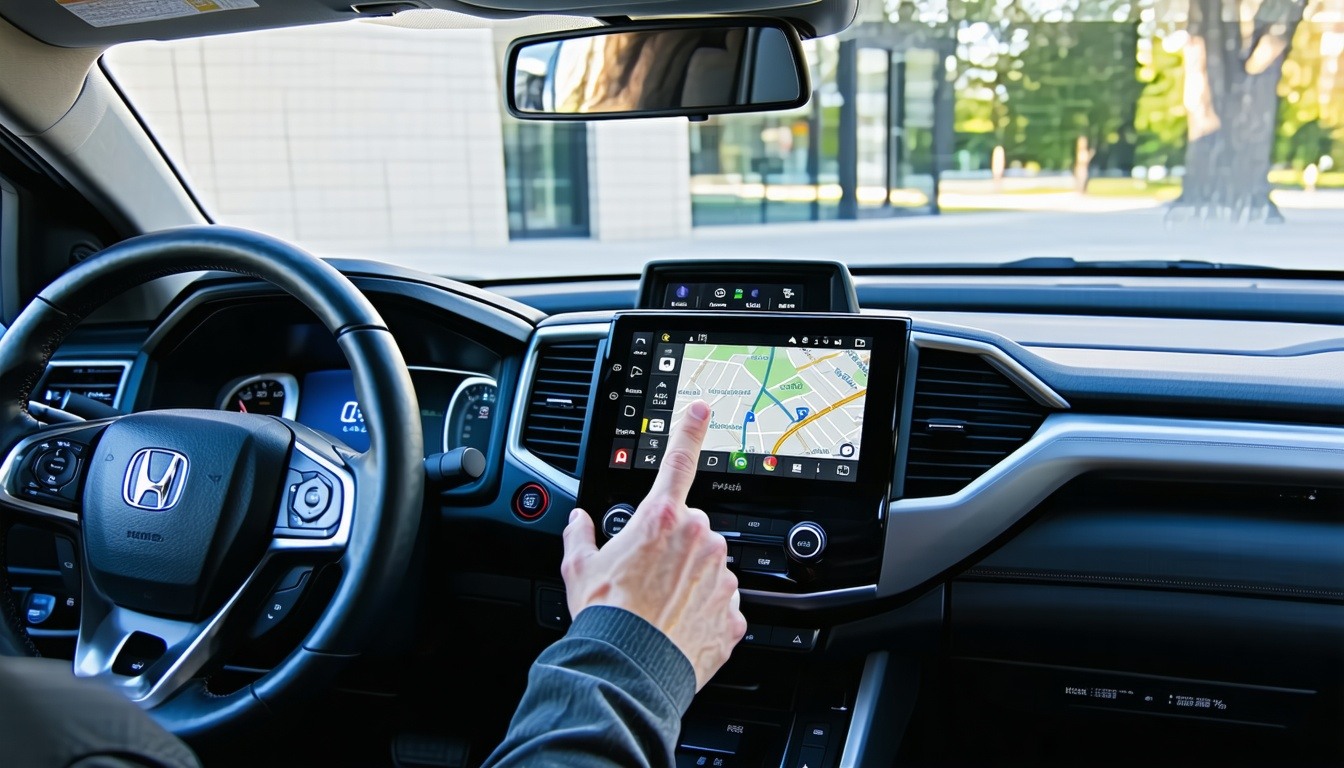 A driver updating the navigation system in a Honda