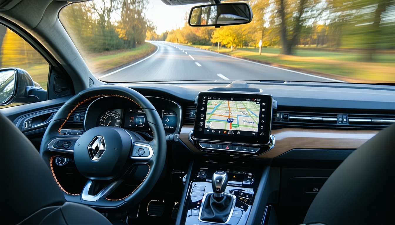A modern Renault car dashboard displaying an updat
