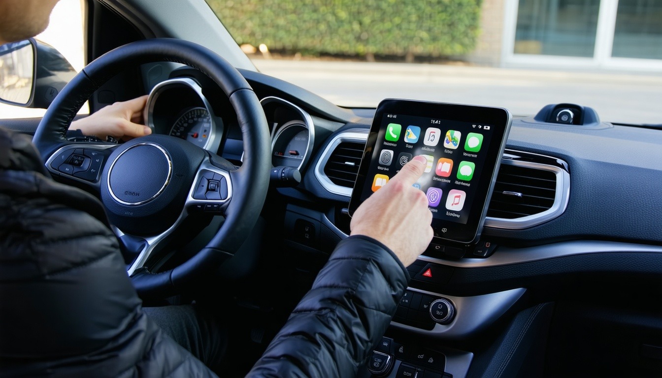 A person updating their vehicles Uconnect system